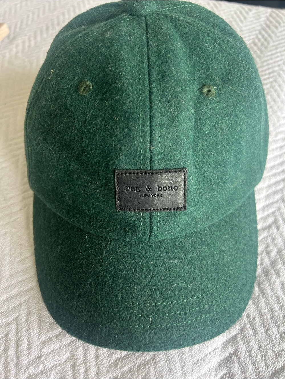 rag & bone Forest Green Wool Look Baseball Cap with Leather Logo Patch